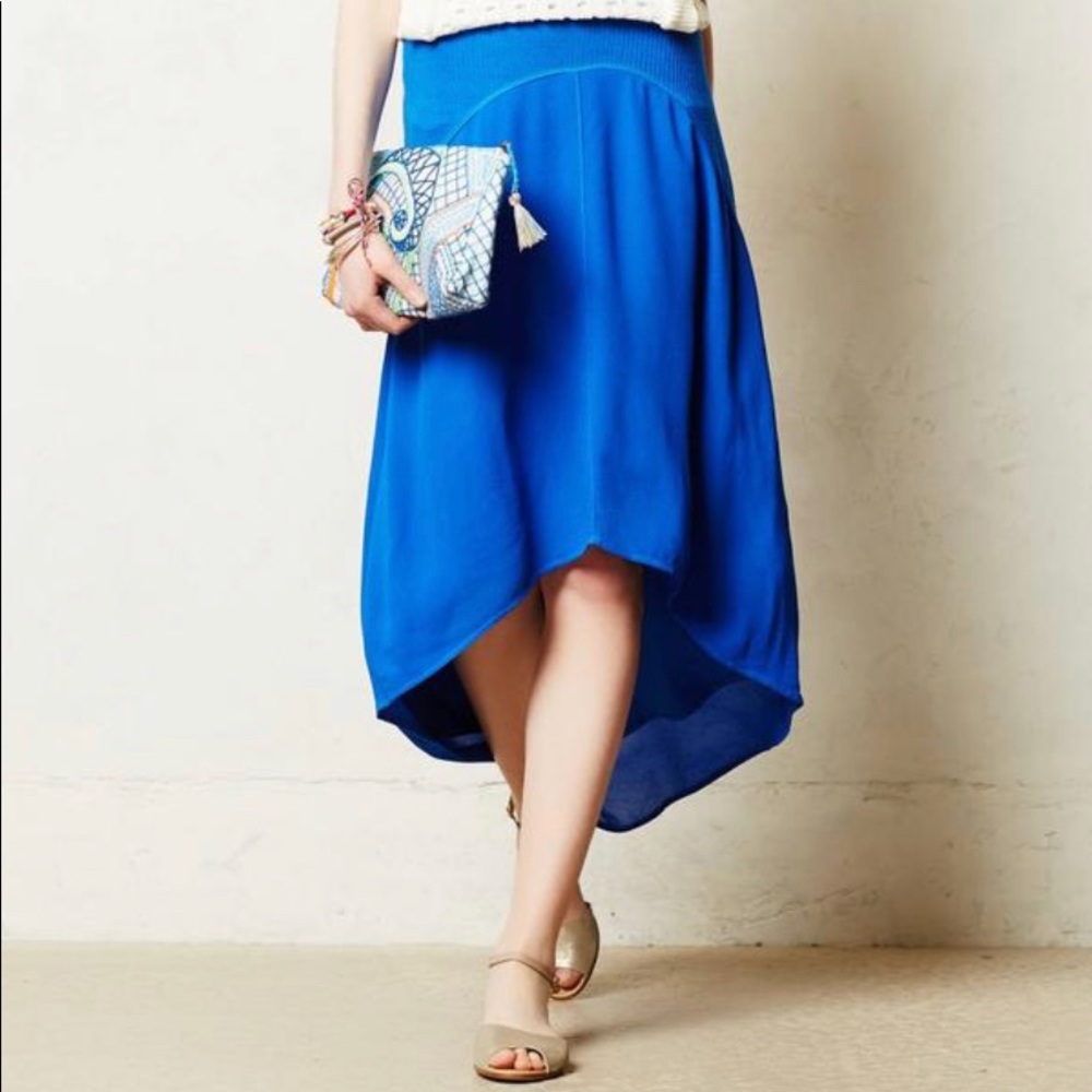 Anthropologie Left of Center M Blue High Low Skirt